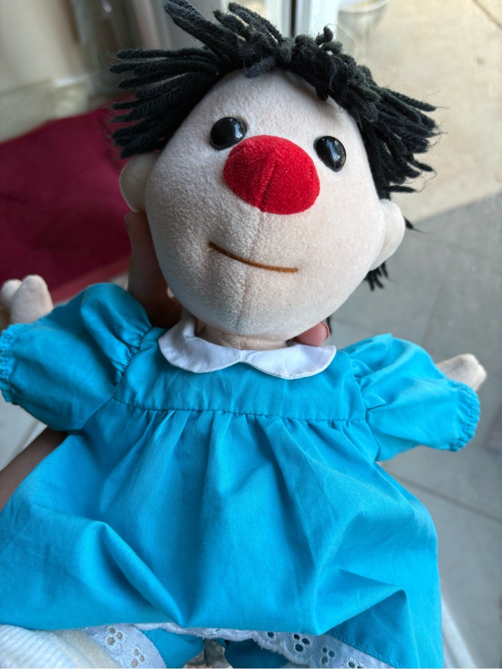 1995 Big Comfy Couch Molly 17in Rag Doll Blue Dress Black Vintage - Picture 10 of 11